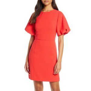 Eliza J Red Puff Sleeve Crepe Fit & Flare Dress 8